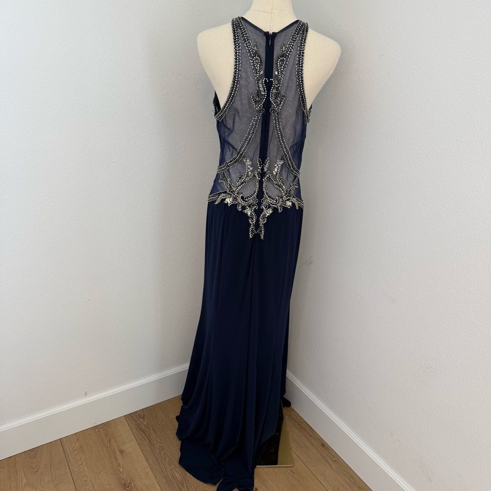 Sean Collection Navy Evening Gown with Silver Embellishment - Size 10 - Picture 5 of 6